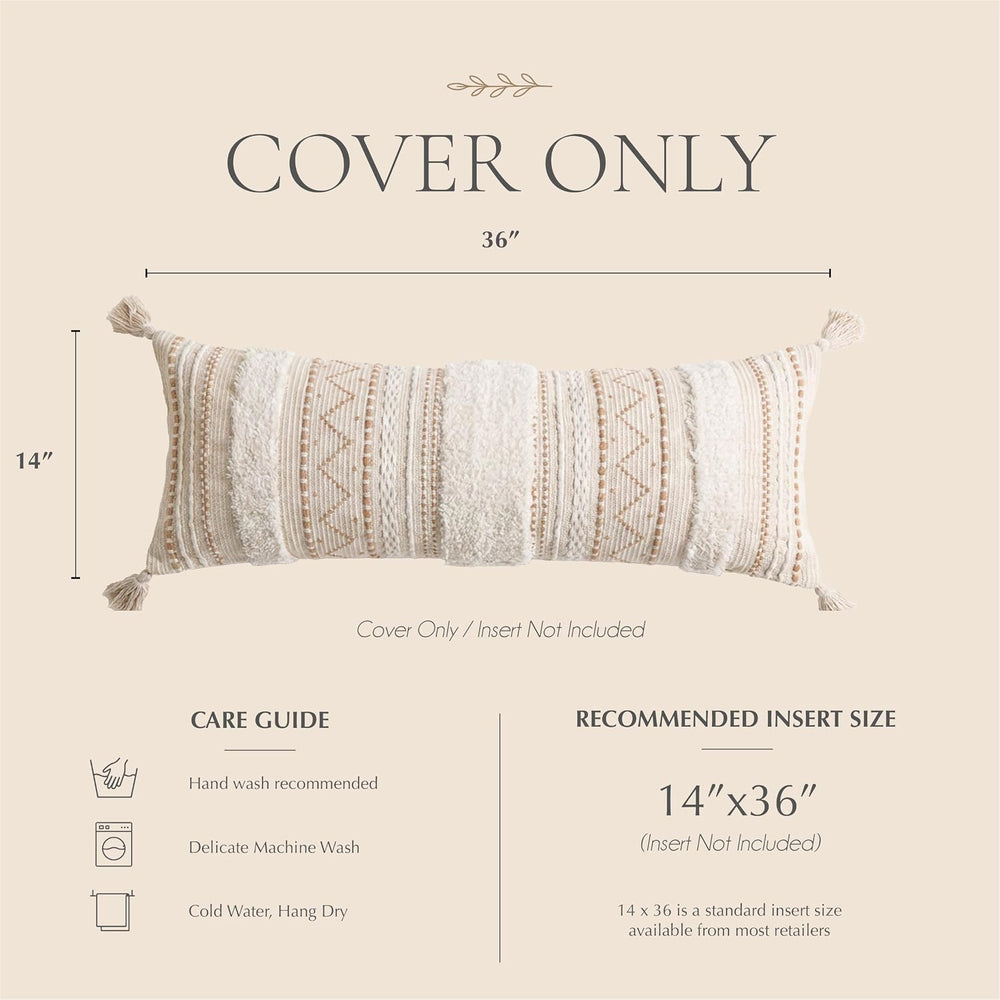 BlissBlush 14x36 Lumbar Pillow Cover for Bed, Rectangular Long Decorative Thr...