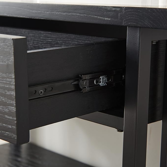 Leick Home Ironcraft Bookshelf, Solid Wood, 1 Drawer, 2 Shelves, Blackened Ha...