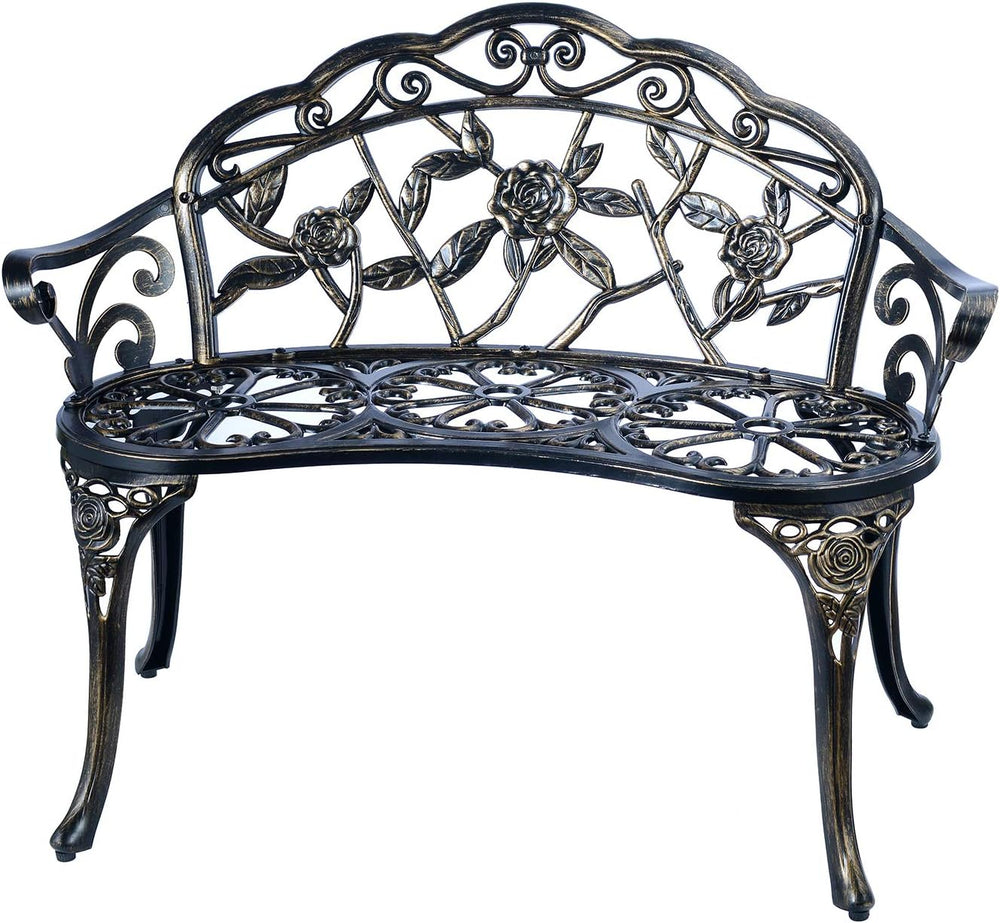 Patio Balcony Bench Double Seat, Anti-Rust Cast Aluminum Patio Garden Bench f...