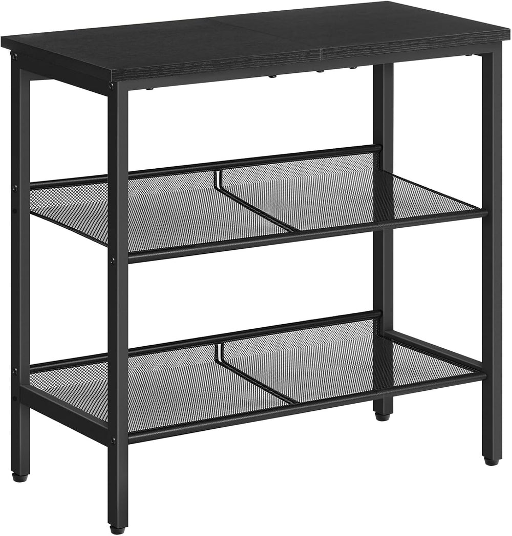 HOOBRO Black Side Table, 3-Tier Metal Side Table, Small Black Table with 2 Fl...