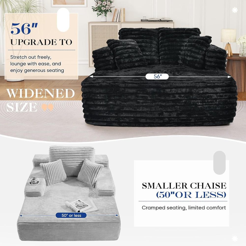Oversized Chaise Lounge Indoor, Modern Plush Faux Fur Fabric Deep Seat Bonele...
