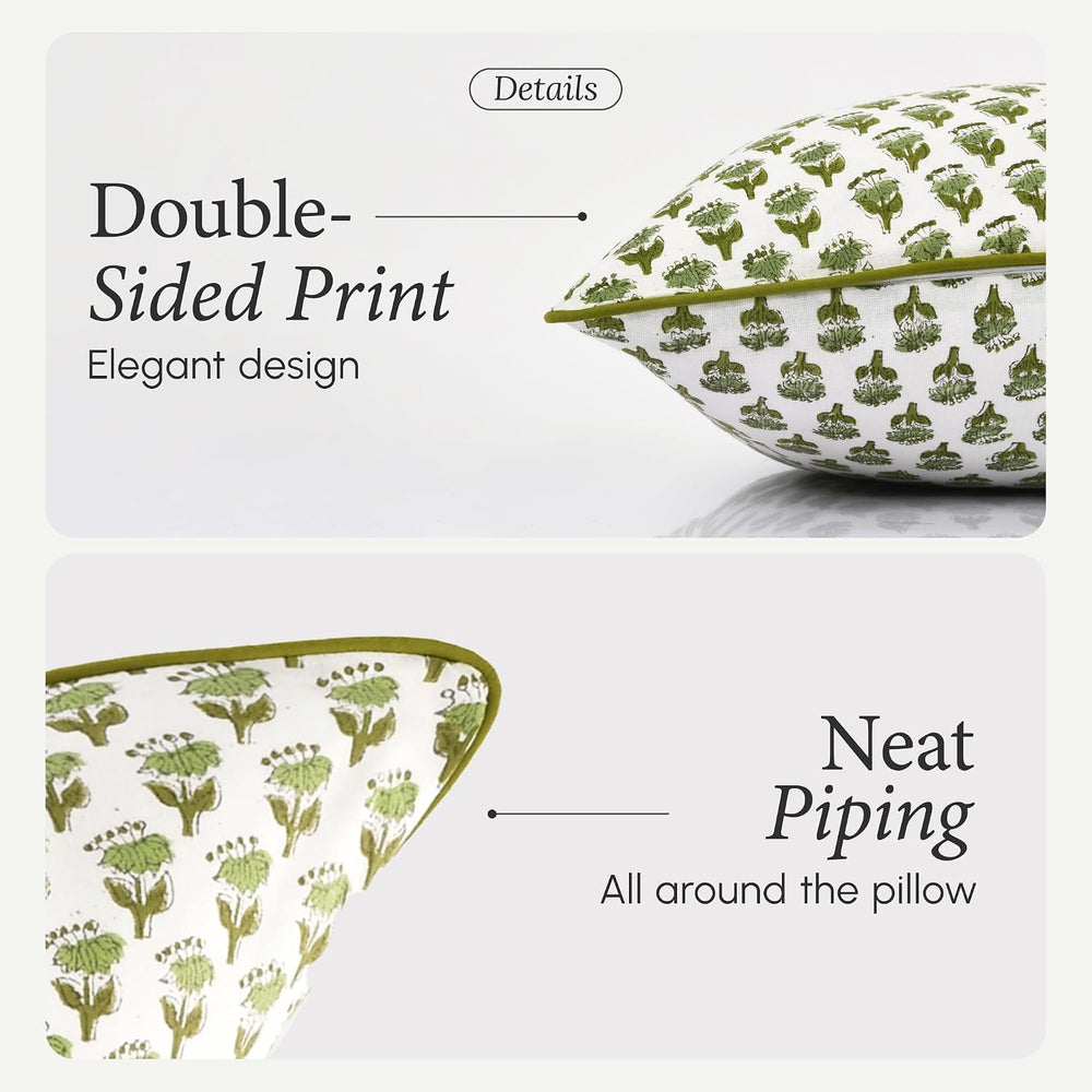 CPC Emerald Green Block Print Throw Pillow Covers 20x20 Inch, Pack of 2