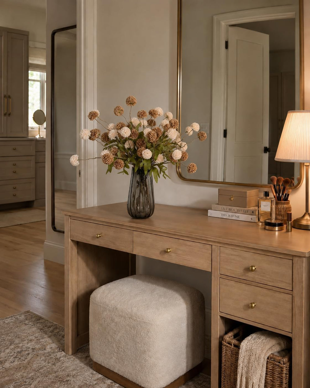 Brown Neutral Fall Decor with Vase, Artificial Chrysanthemums for Indoors