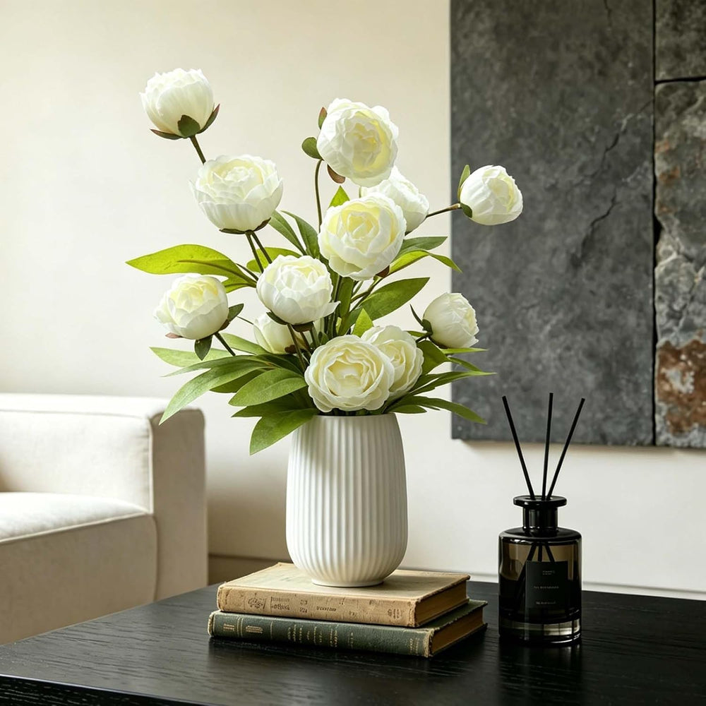 8 Pcs Cream Artificial Peony Flowers for Vase, 27 Inch Stems, 4 Heads Each