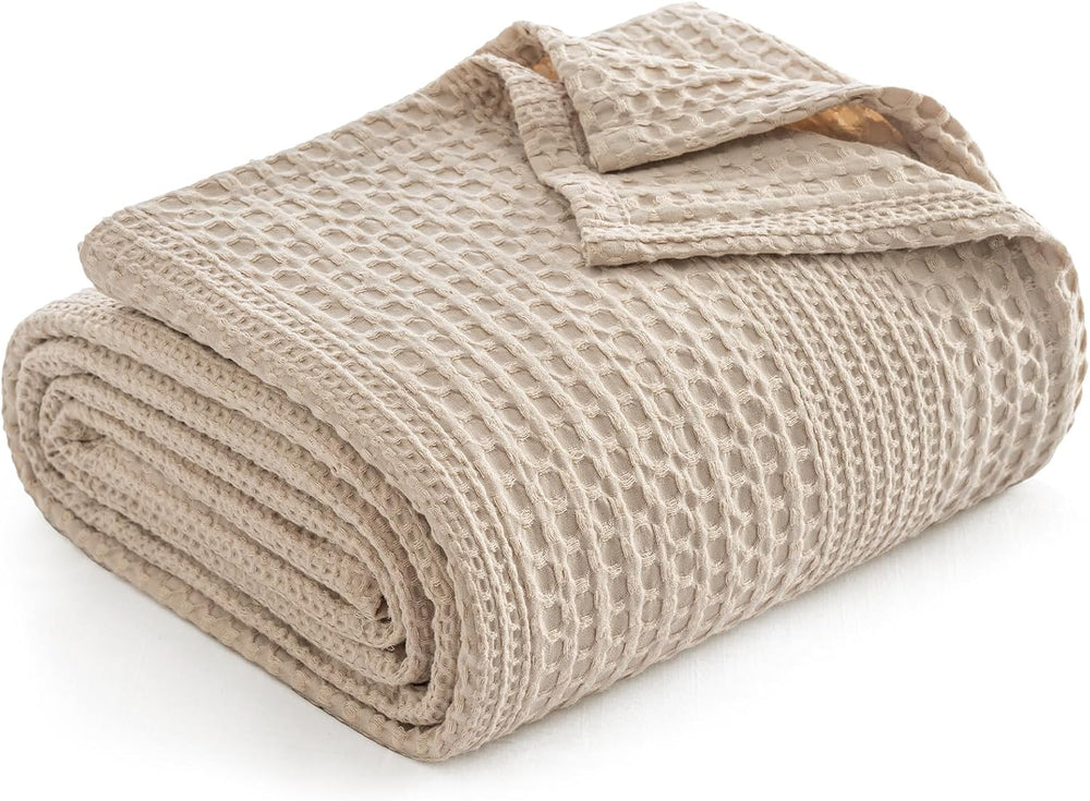PHF Lightweight Waffle Weave Blanket King for Bed Light Tan 104"x90"
