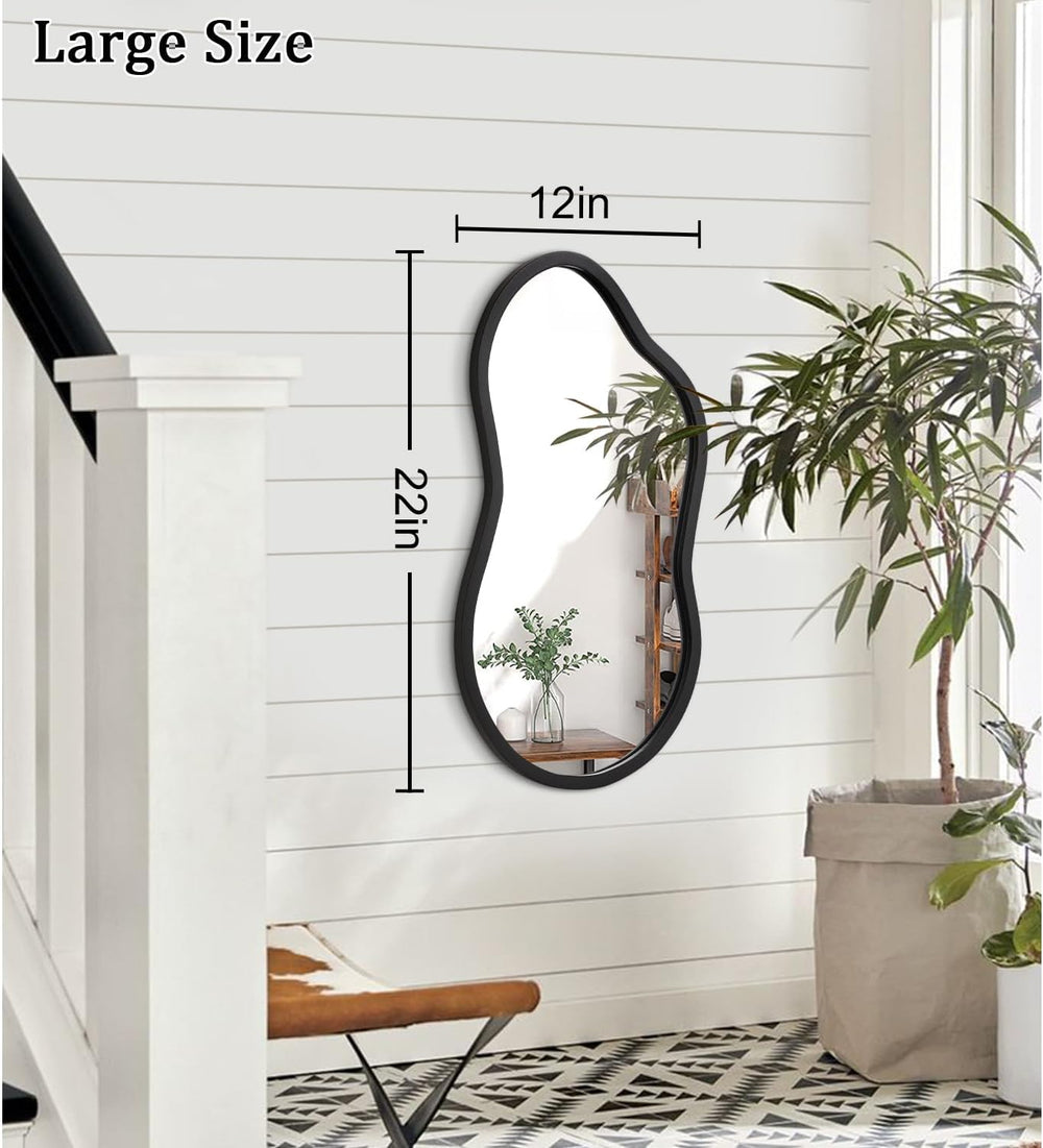 AAZZKANG Large Irregular Mirror 22"x12" Black Asymmetrical Wall Mou...