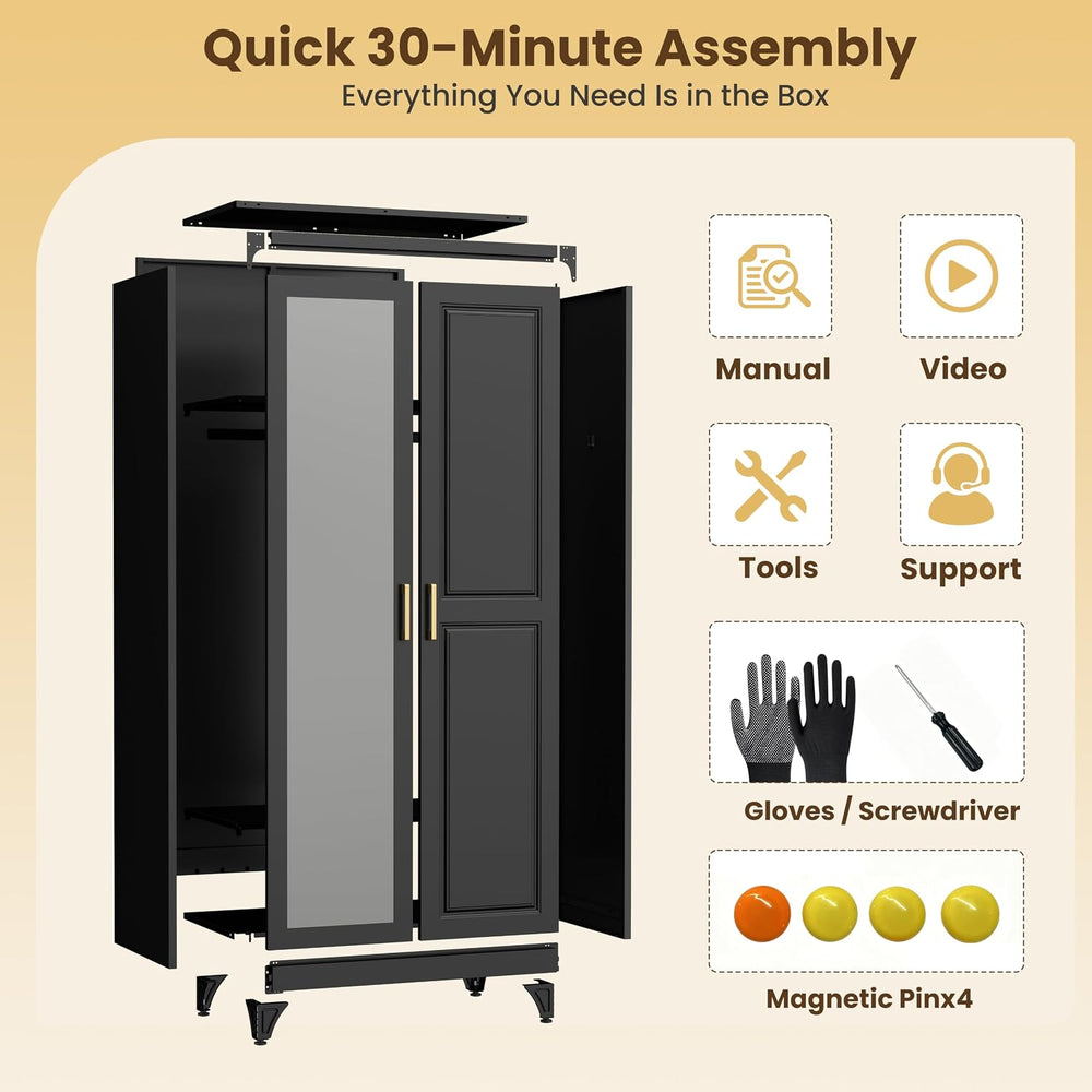 71" Tall Metal Armoire Wardrobe Closet with Shelves and Doors