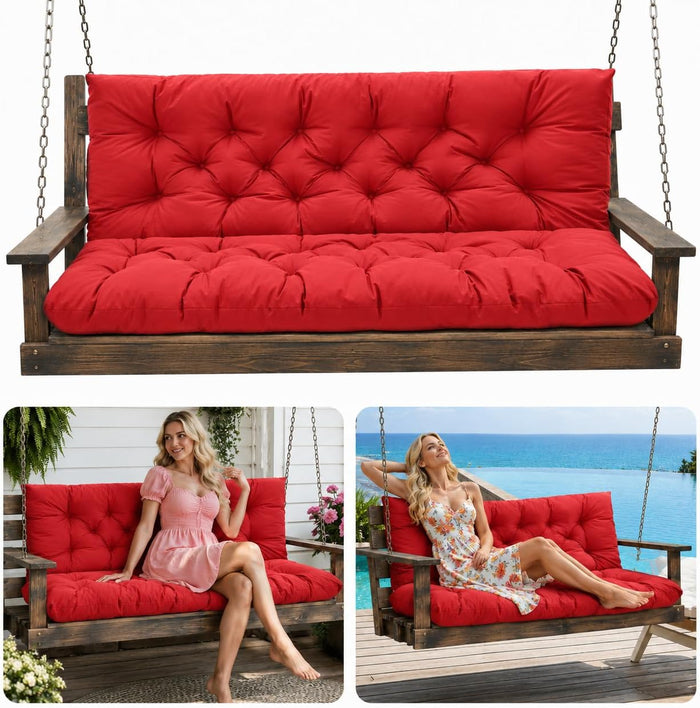 Porch Swing Cushions 2-3 Seater Replacement with Backrest, 5 Inch Thick Outdoor Swing Cushions Water-Resistant Bench Cushion for Outdoor Furniture(red, 48 * 40in)