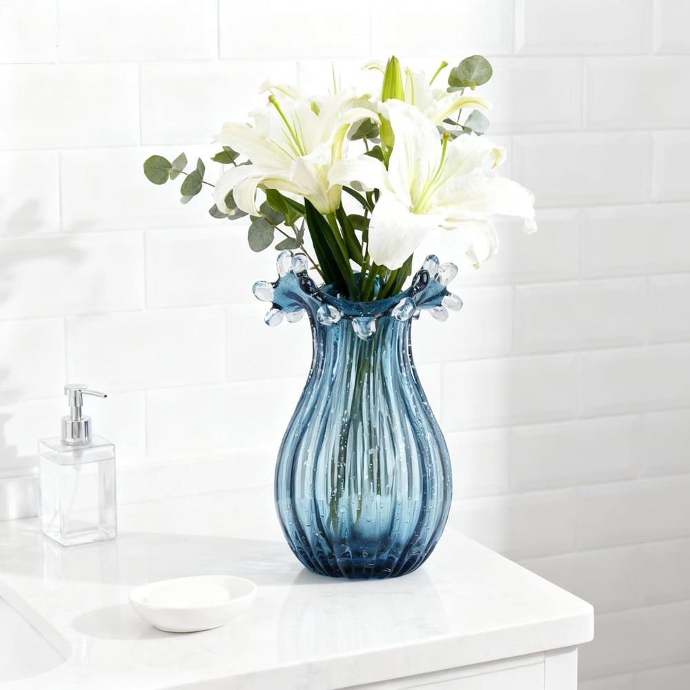 Hand Blown Glass vase, Unique Blue Glass vase, Modern Art Decor, Suitable for...