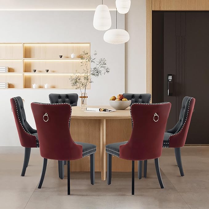 Leather Upholstered Dining Chairs Set of 6, Modern Style Kitchen Side Chairs ...