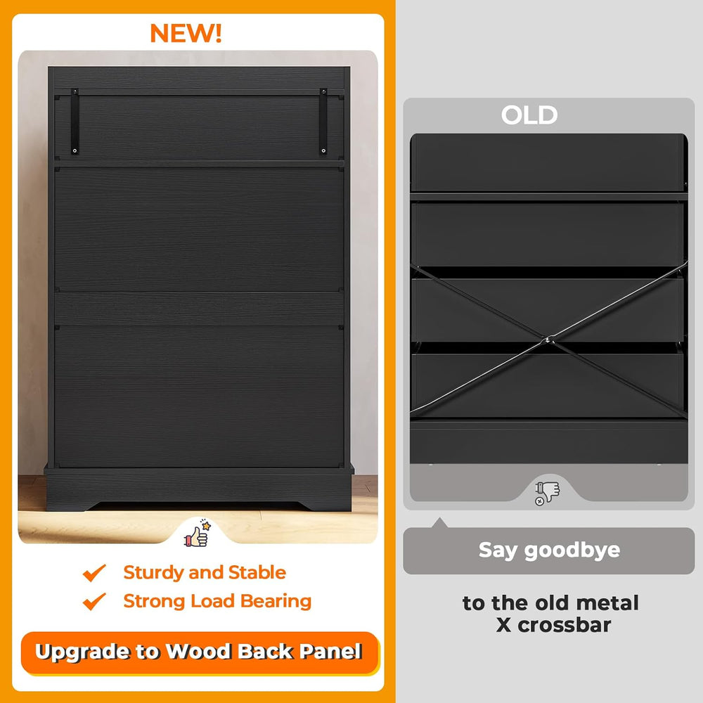 Black 6 Drawer Dresser, Wooden Storage Chest of 6 Drawers, Vertical Large Cap...