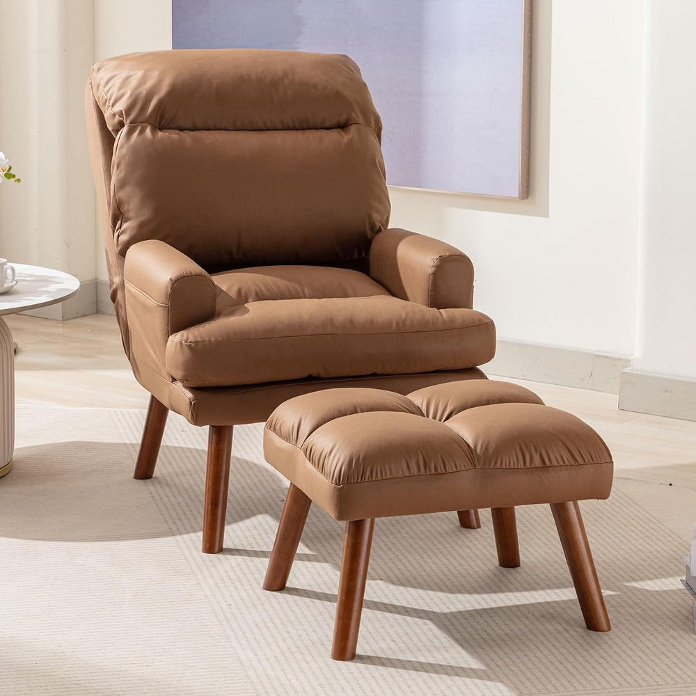 INZOY Accent Chairs with Ottoman, Leathaire Armchair with Ottoman for Bedroom...