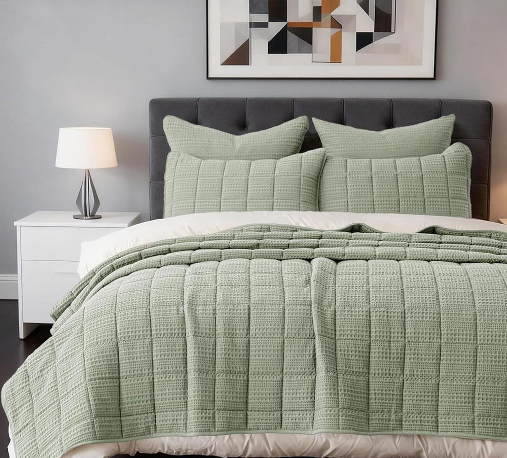 Quilt Queen Size Set 90x98 Cotton Waffle Bedspread