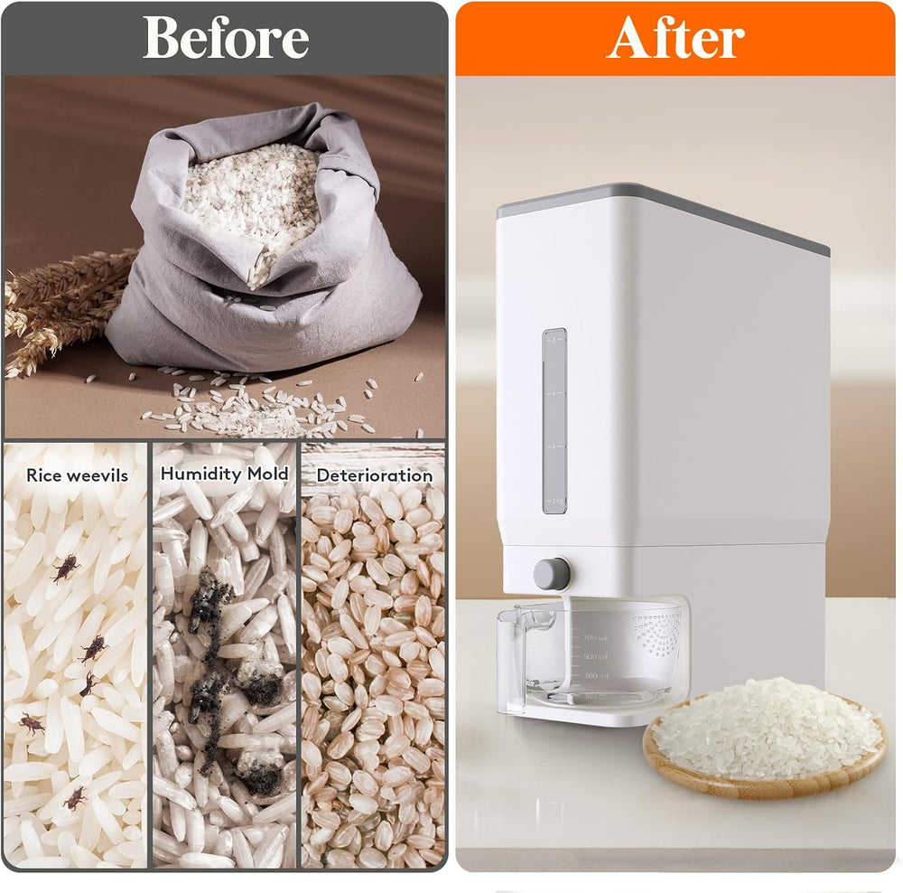 Lifewit Rice Container 27 Lbs, One-Press Dispenser with Measuring Cup