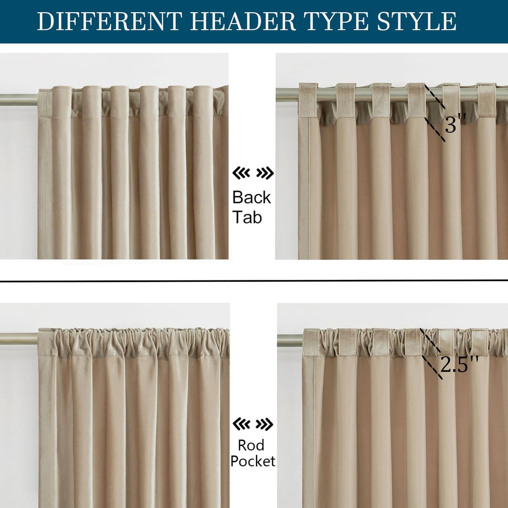 PRIMROSE Champagne Polyester Velvet Curtains 108 inch Long for Living Room,Se...