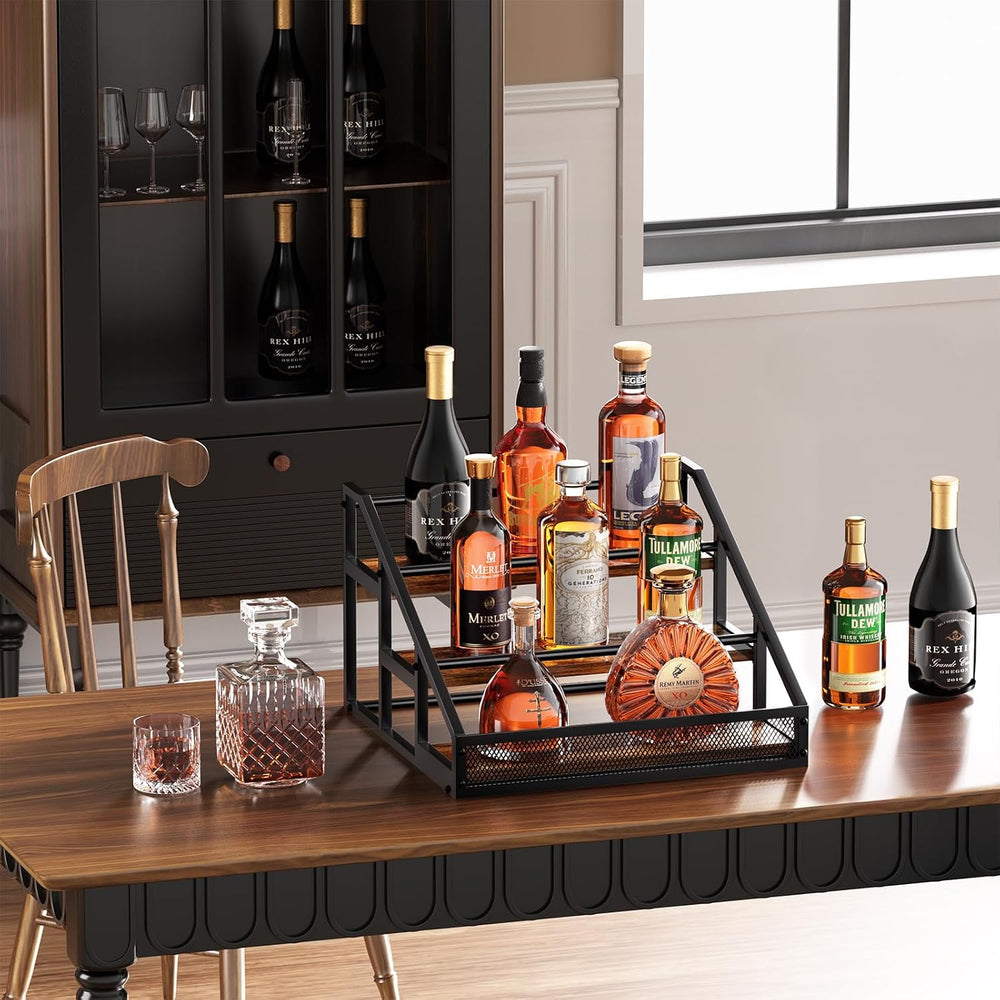 B4Life 3-Tier Liquor Bottle Display Shelf, Countertop Wine Rack, Bar Shelf