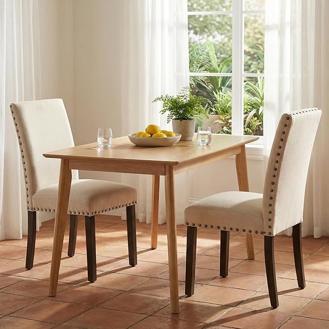 Furniliving Upholstered Dining Chairs Set of 4 - Line Fabric Modern Farmhouse...
