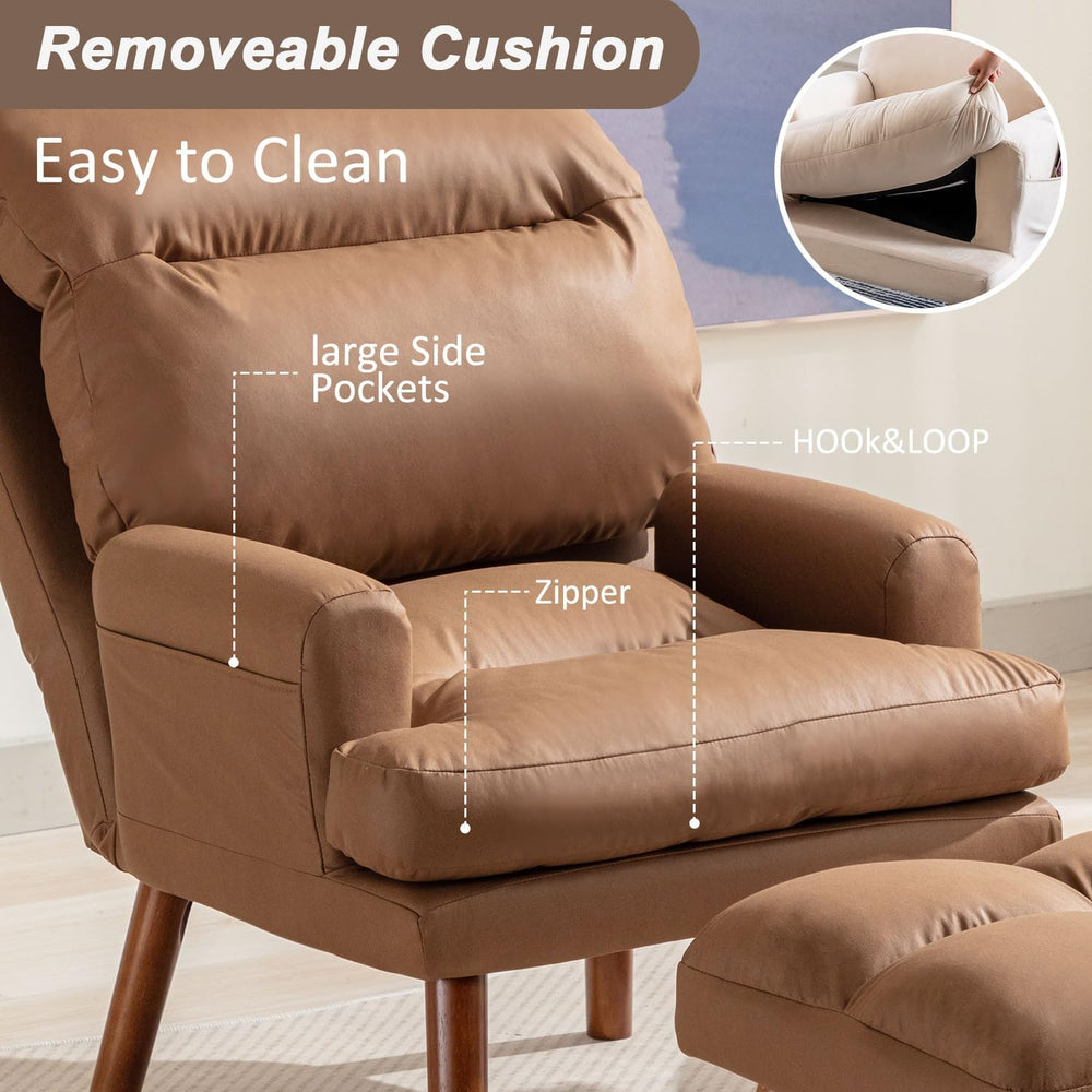 INZOY Accent Chairs with Ottoman, Leathaire Armchair with Ottoman for Bedroom...