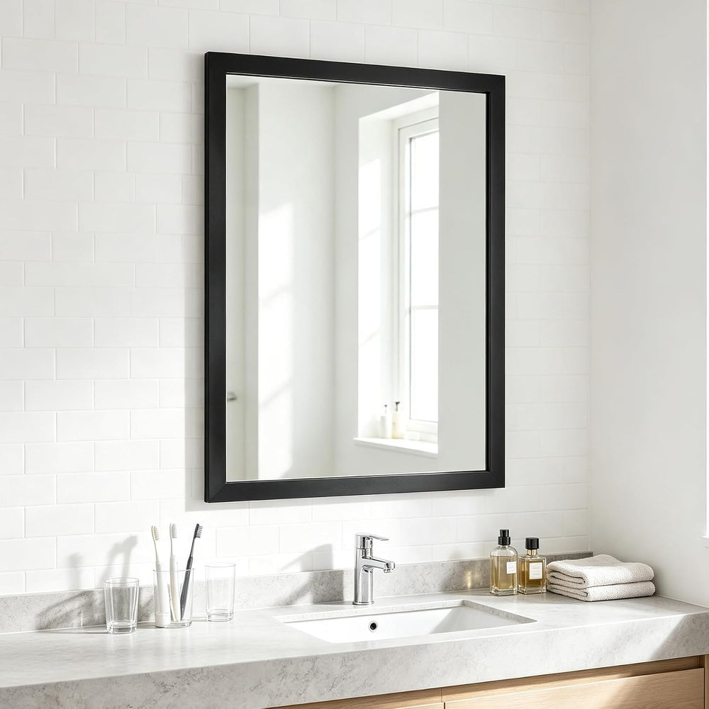 Rectangular Wall Mirror 28x20 Inch Bathroom Mirror for Over Sink, Black