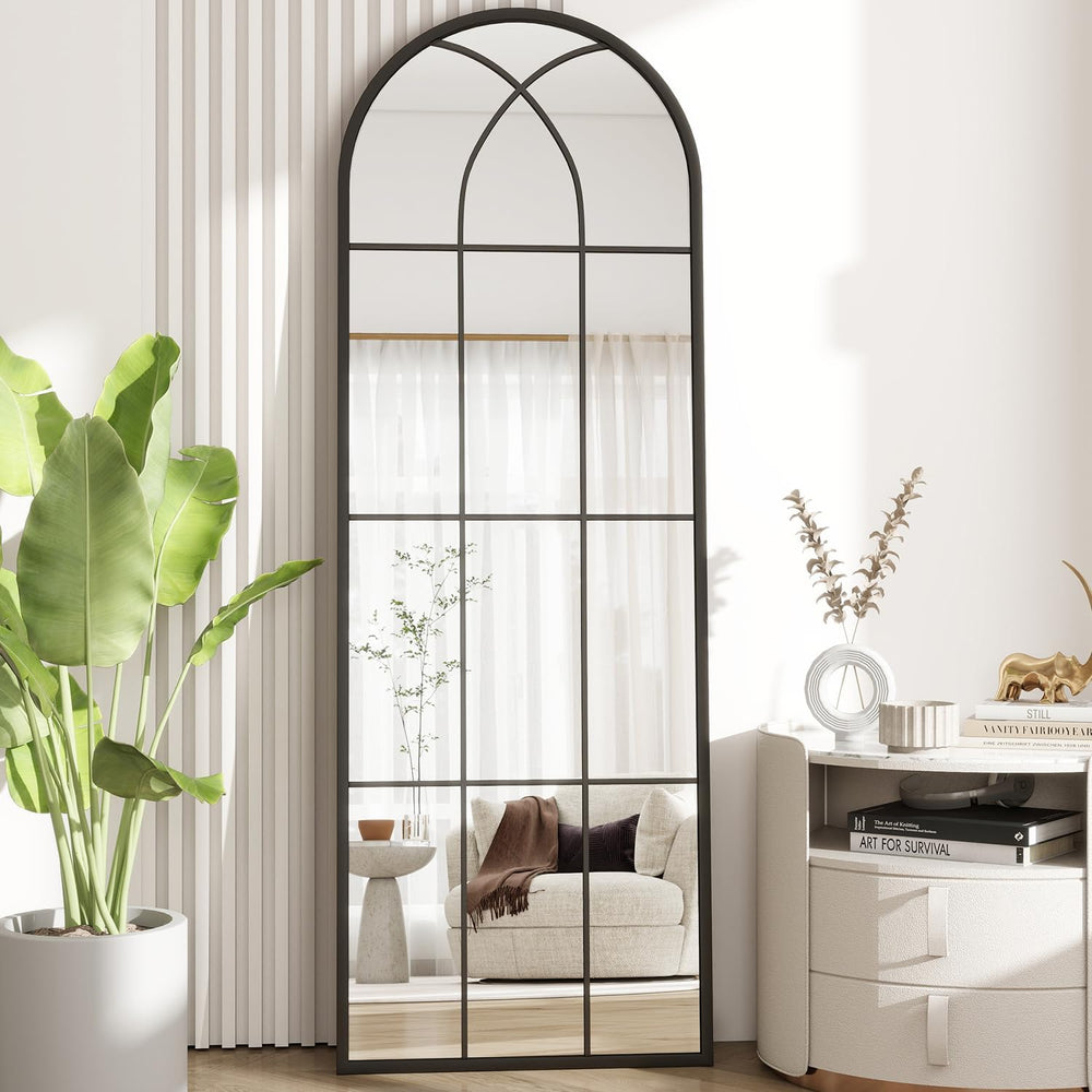 Dewfig Arched Full Length Mirror, 65"x 22" Windowpane Floor Mirror,...