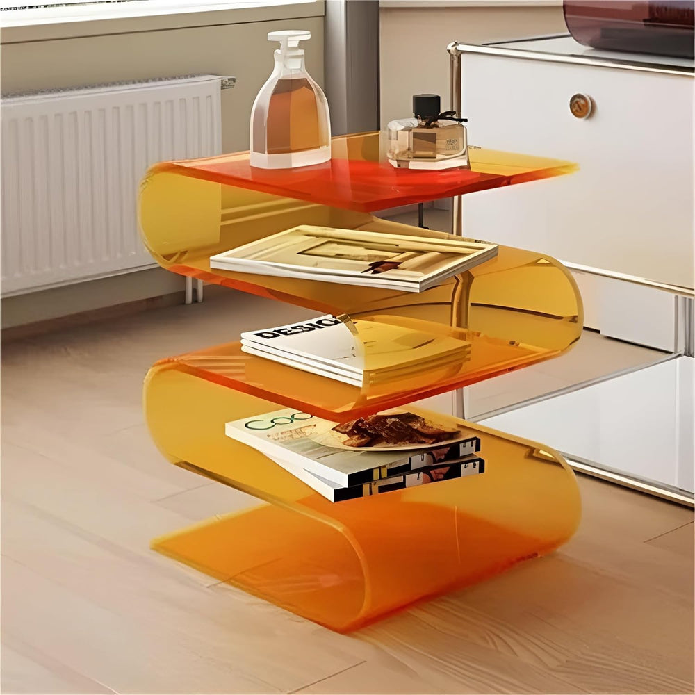S Shaped Acrylic Side Table, Sleek Nightstand, Acrylic Coffee Table, Clear Be...