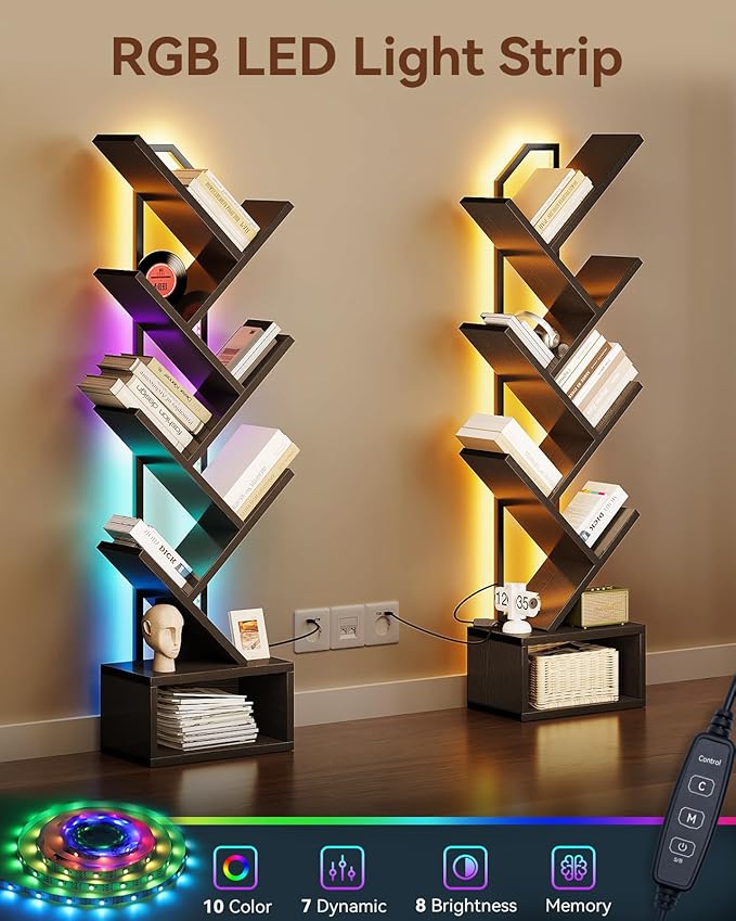 Casaottima 6-Tier Tree Bookshelf — Narrow Floor Standing Bookcase, Tall Steel...
