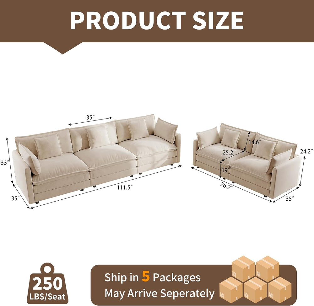 Couch and Loveseat Set 2 Piece Cloud Sofa for Living Room