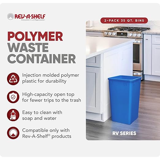 Rev-A-Shelf Polymer Replacement 35 Quart Trash Bin Recycle Waste Garbage