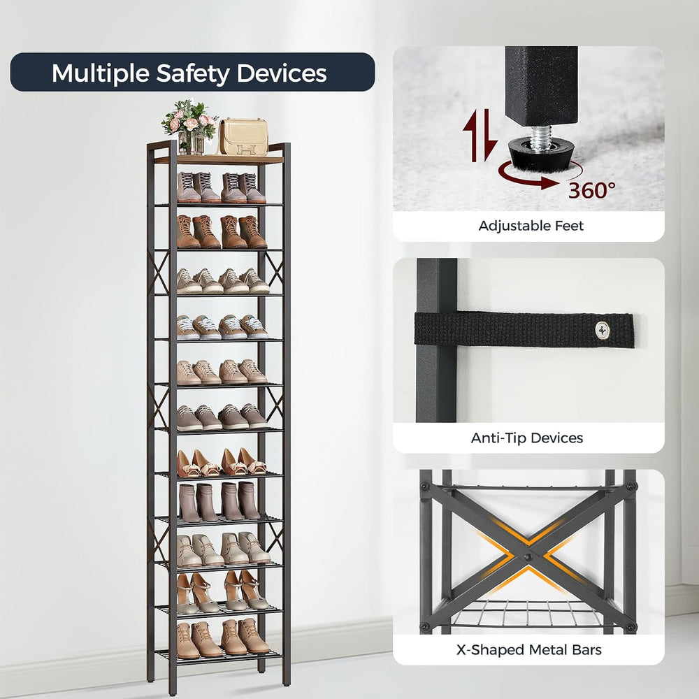 12-Tier Narrow Shoe Rack, Tall Shoe Rack for 12-24 Pairs, Slim Shoe Storage O...