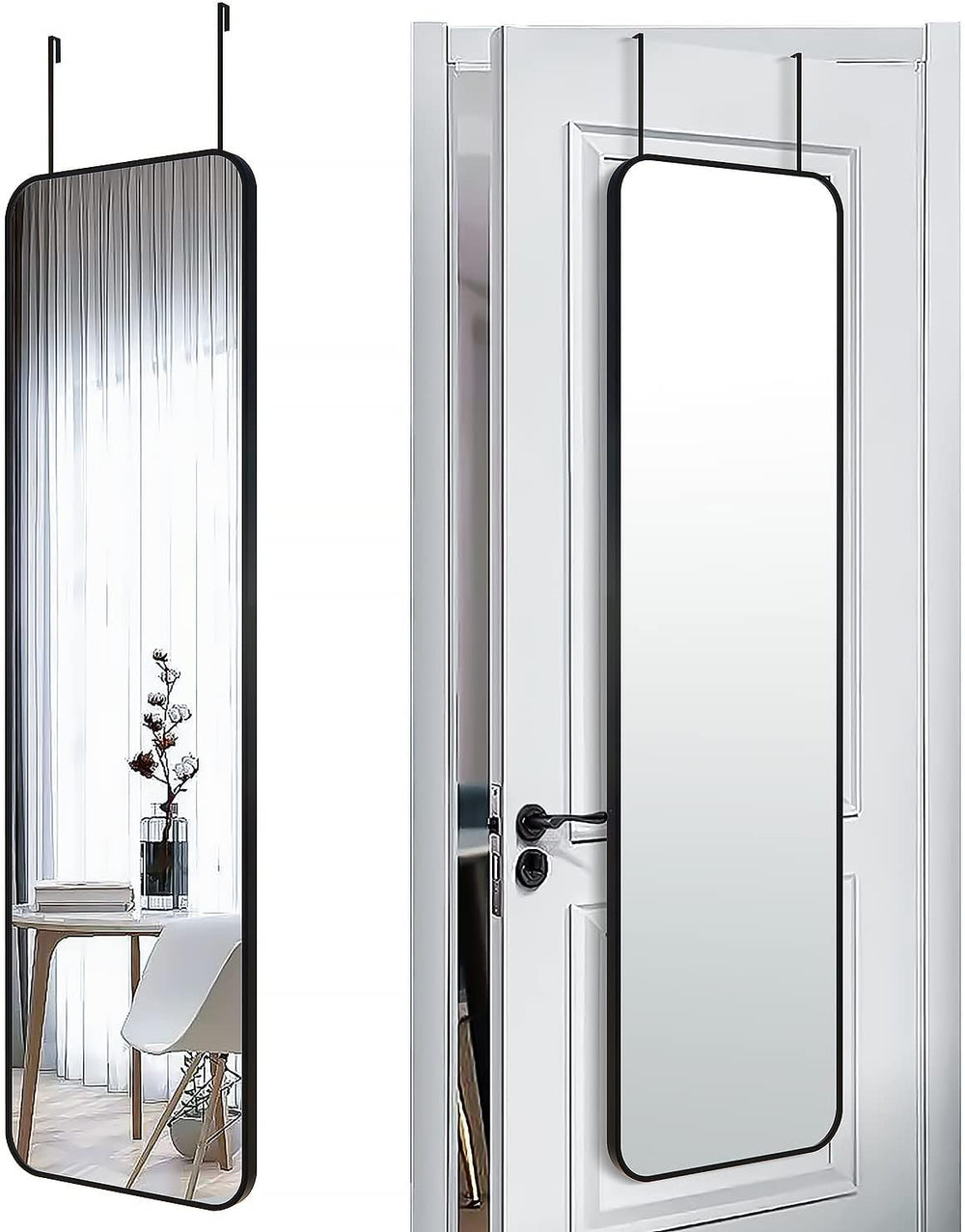 SCWF-GZ 47x14 Mirror Rectangle Full Body Length Door Hanging Wall Mounted Met...