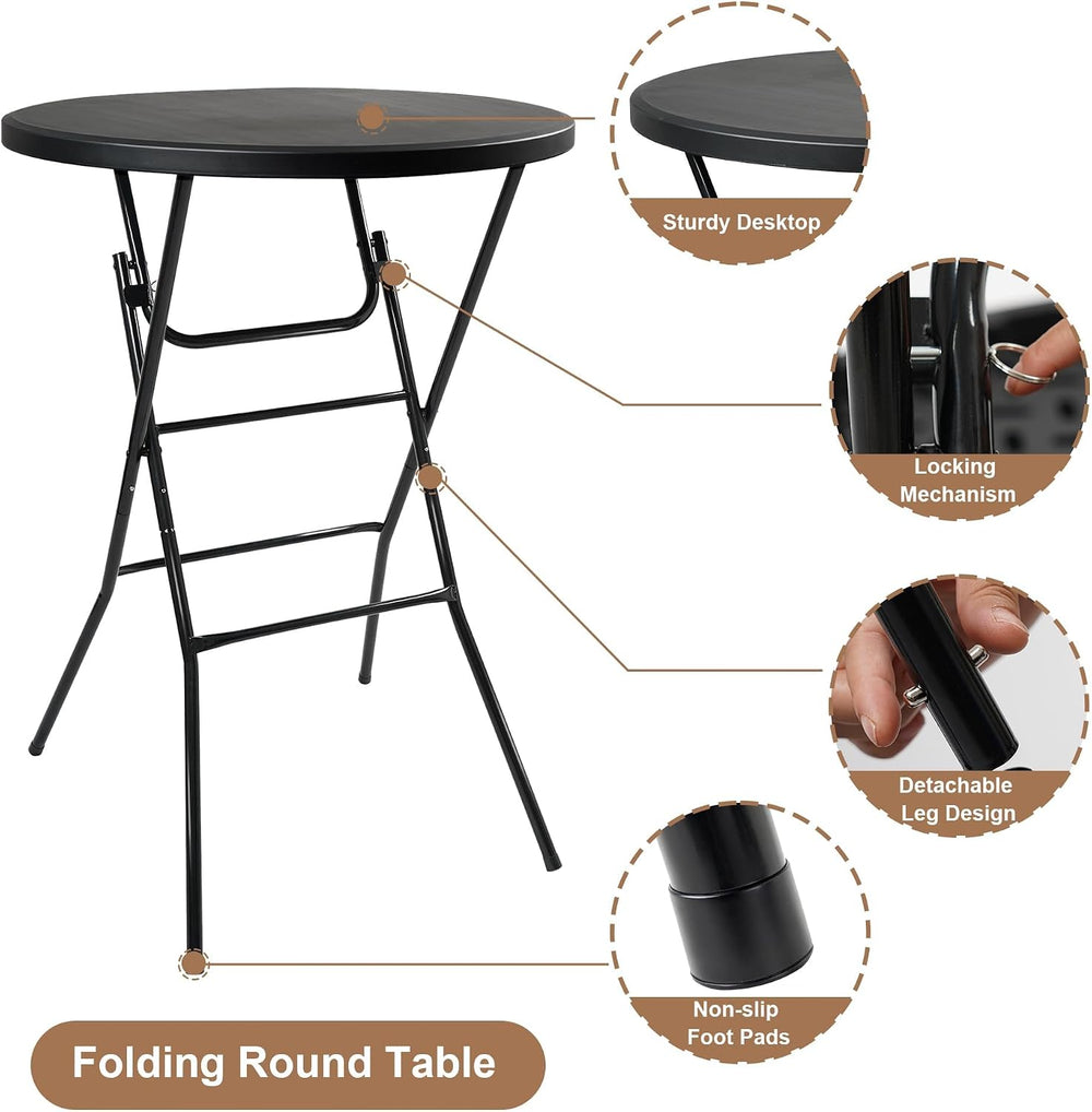 Cocktail Table, D32in x H43.3in Folding Round Cocktail Table High Top | Folda...