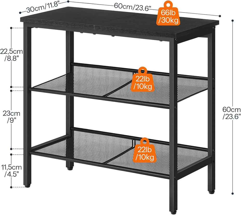HOOBRO Black Side Table, 3-Tier Metal Side Table, Small Black Table with 2 Fl...