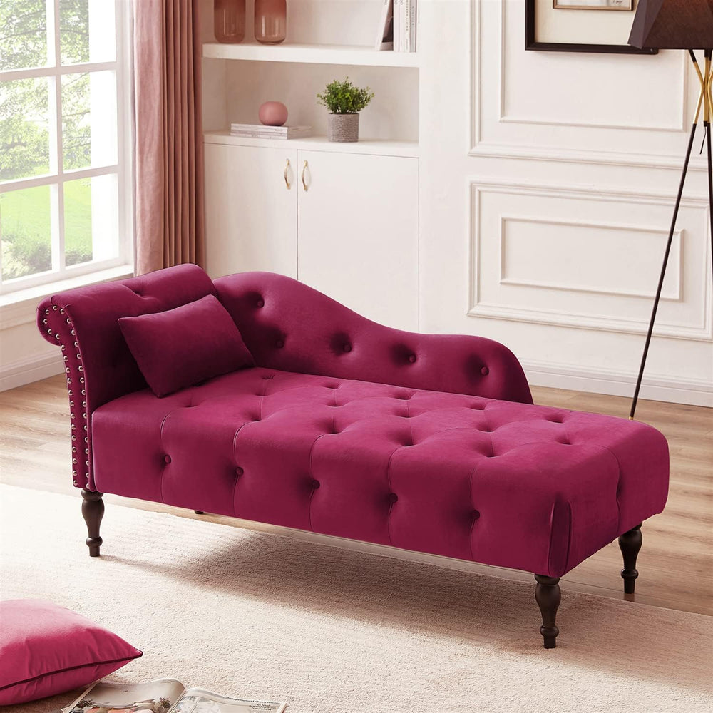 Polibi 60.6" Velvet Chaise Lounge Chair with 1 Pillow and Nailhead Trimm...