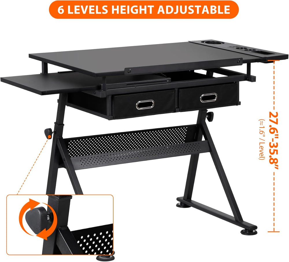 LEMY Drafting Table Art Desk, Height Adjustable Drawing Table Tilting Tableto...