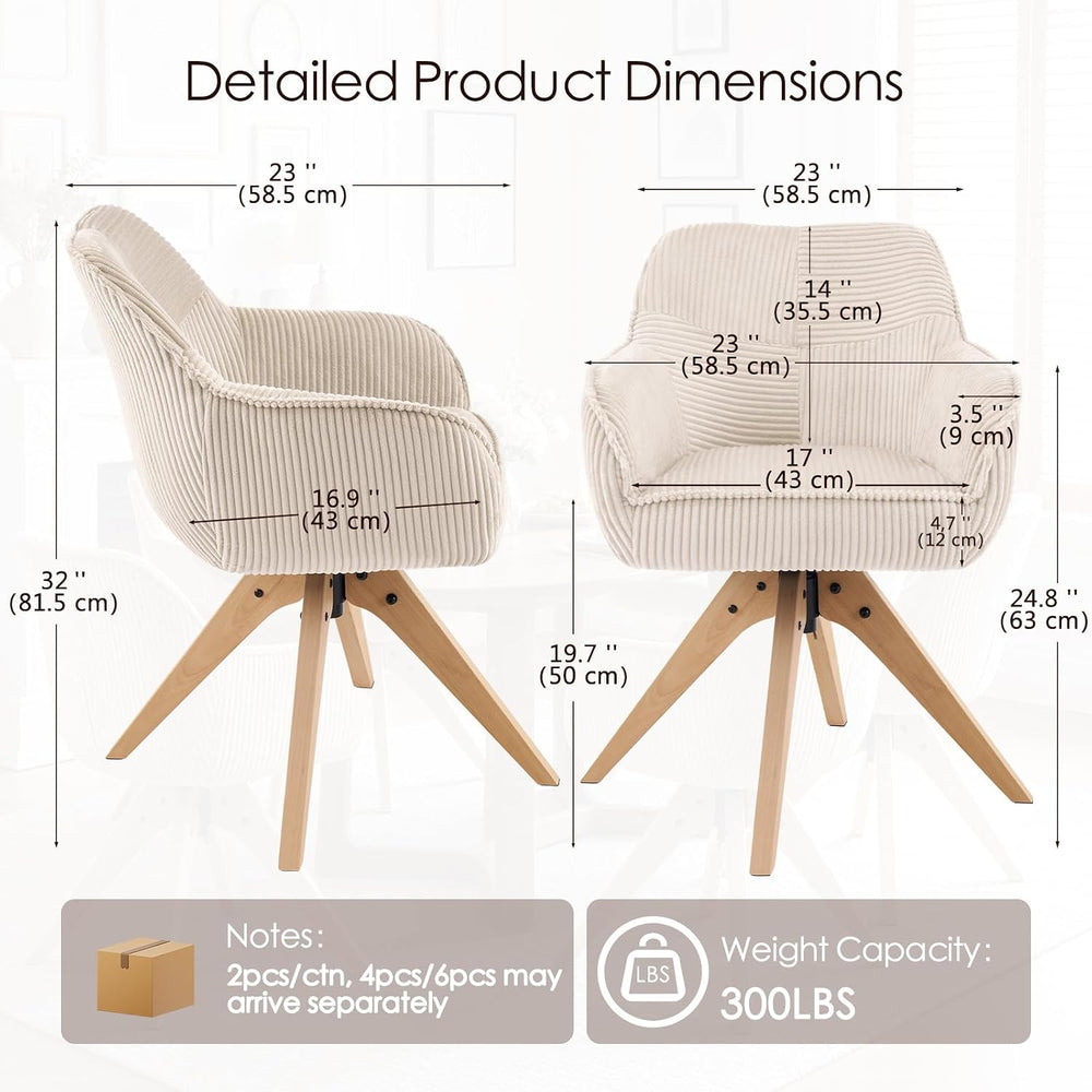 Furniliving Swivel Dining Chairs Set of 2, Mid Century Modern Corduroy Swivel...