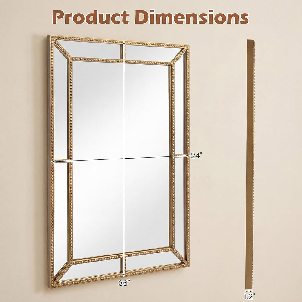 CHARMAID Gold Beaded Wall Mirror, 36"x24" Decorative Metal Framed V...