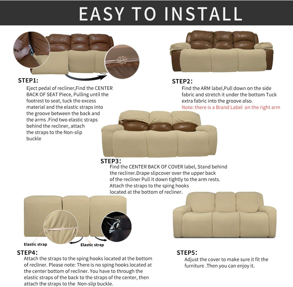 Easy-Going 8 Pieces Recliner Couch Stretch Sofa Slipcover Beige