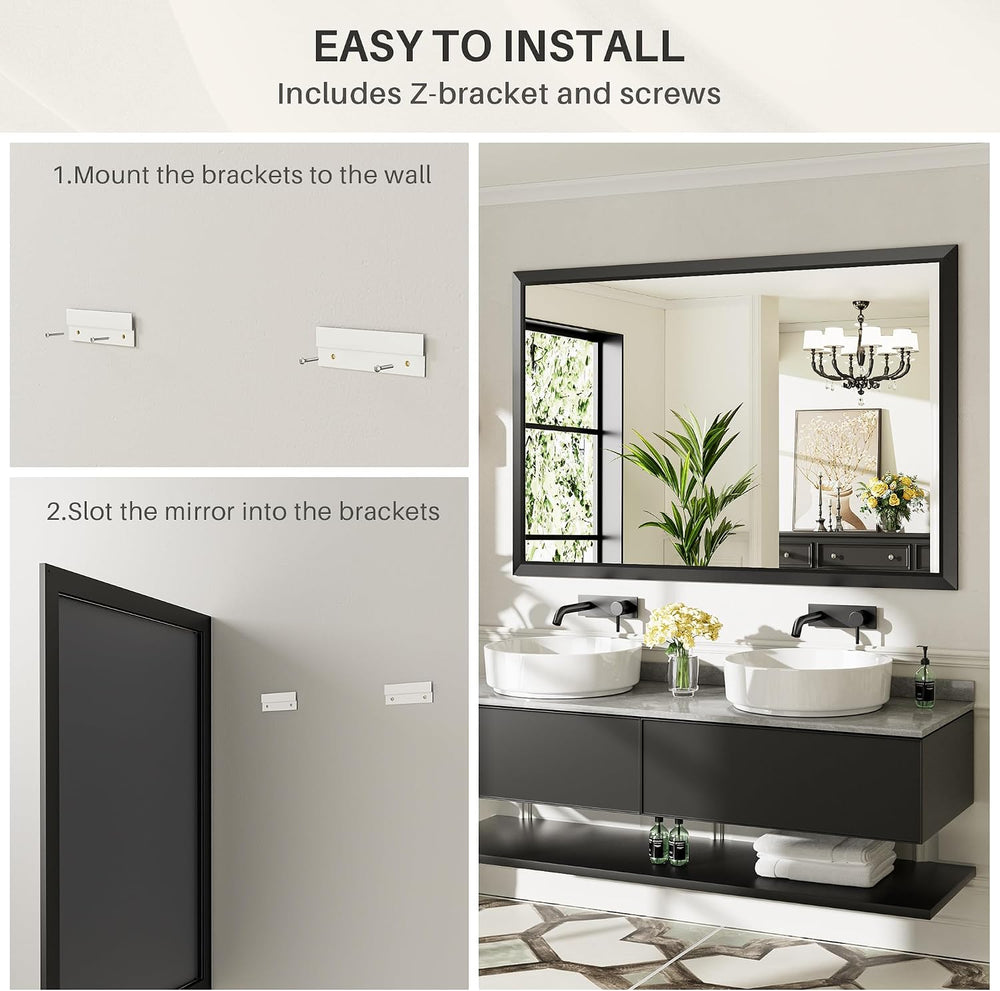 Black Metal Framed Bathroom Wall Mirror, 55x36 Inch