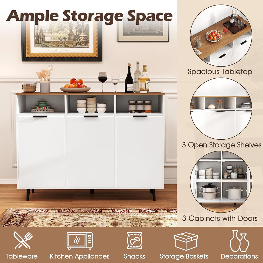 LOKO 47" W Buffet Sideboard, Kitchen Storage Cabinet with 3 Open Compart...