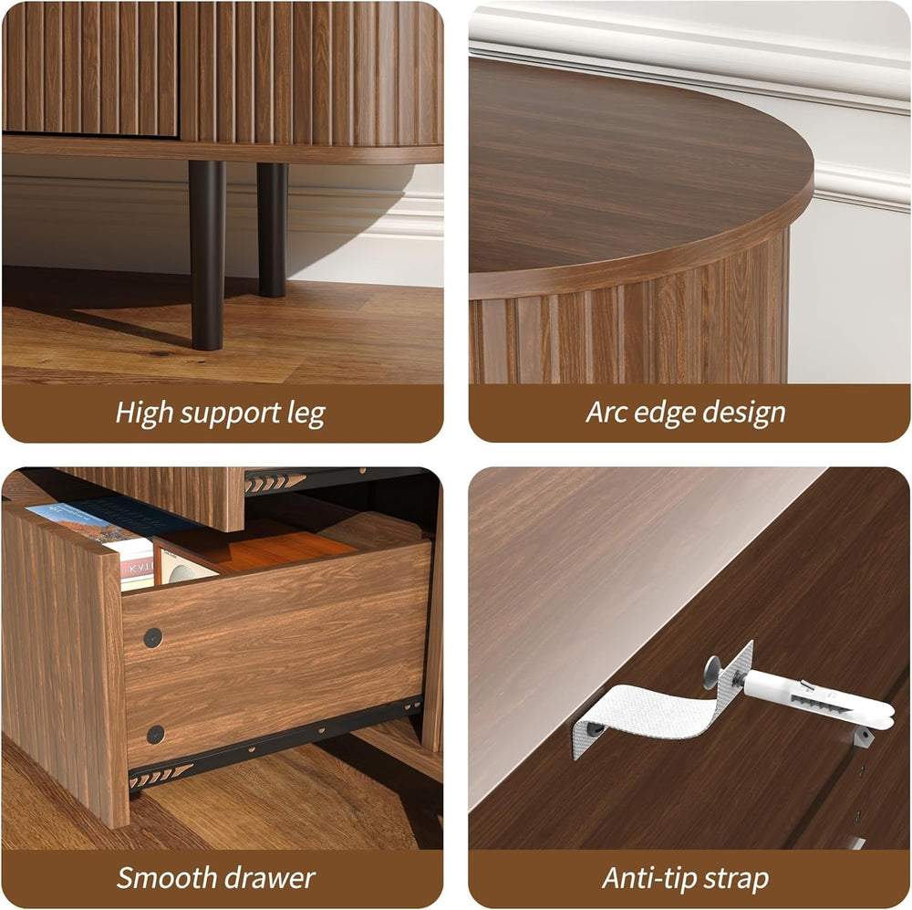 63" Wide Fluted 6 Drawer Dresser for Bedroom, Modern Wood Chest of Drawe...