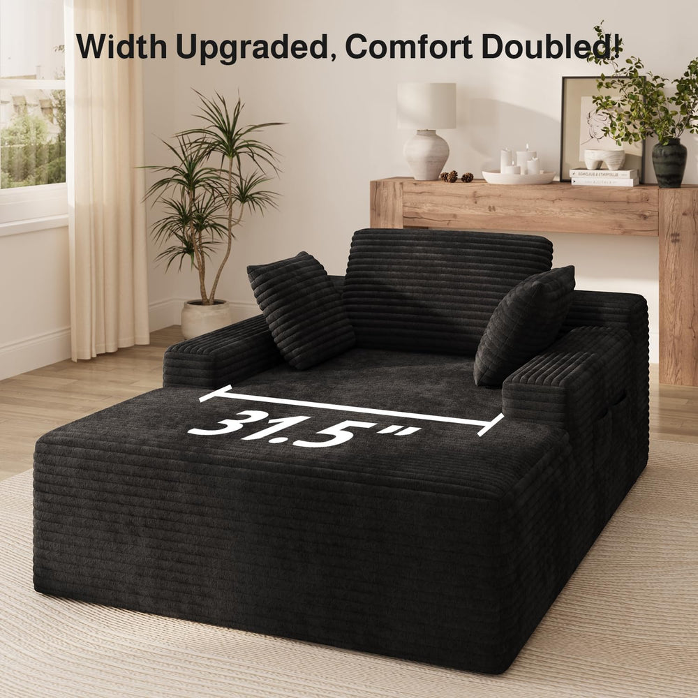 Ahomly 67" Boneless Chair, Chaise Lounge Chair Indoor with 3 Pillows, Bl...