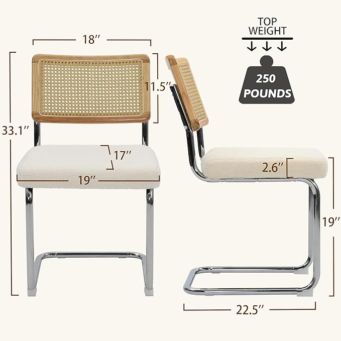 Dining Chairs Set of 2, Modern Rattan Kitchen Chairs, Mid Century Modern Desi...