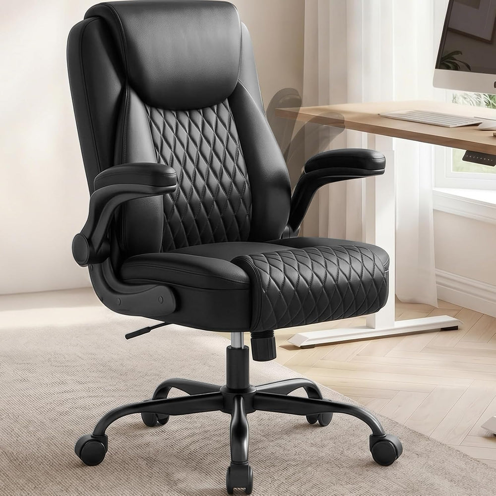 COMHOMA Mid-Back Office Chair, Ergonomic PU Desk Chair with Flip up Arms, Sma...
