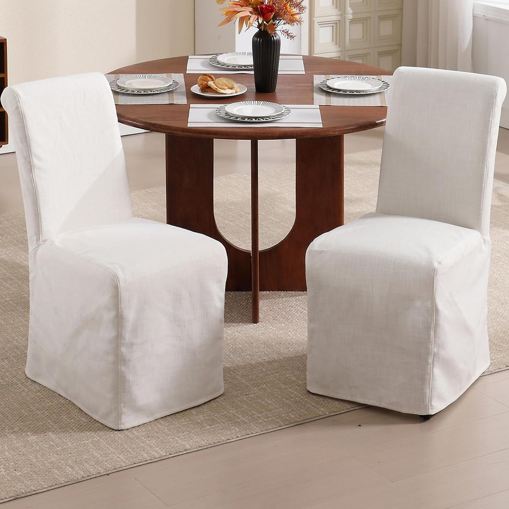 Parsons Dining Chairs Set of 2 Upholstered Linen Fabric Kitchen Chairs with R...