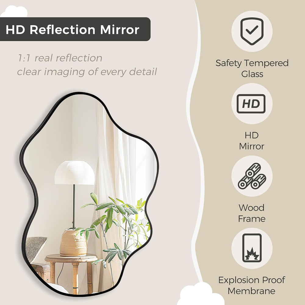 CULER Irregular Black Bathroom Wall Mirror,24 x 36 Inch Asymmetrical Vanity
