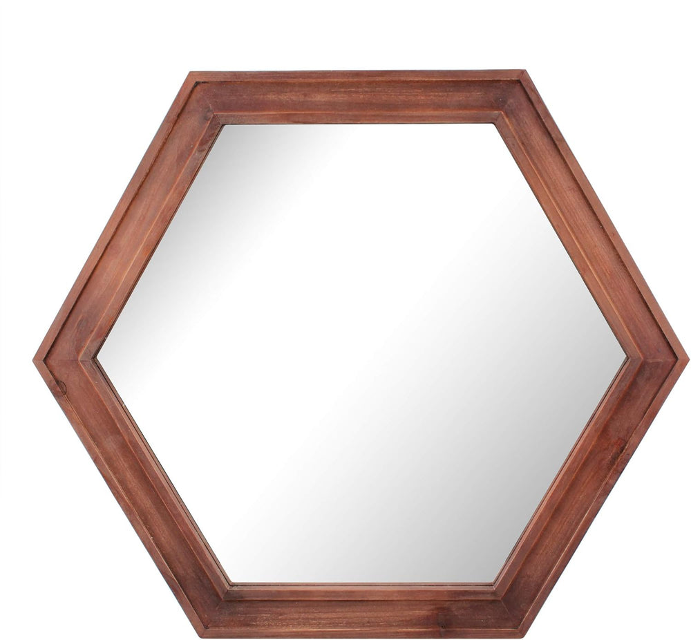 Stonebriar Decorative 24" Hexagon Wall Mirror with Redwood Frame and Att...