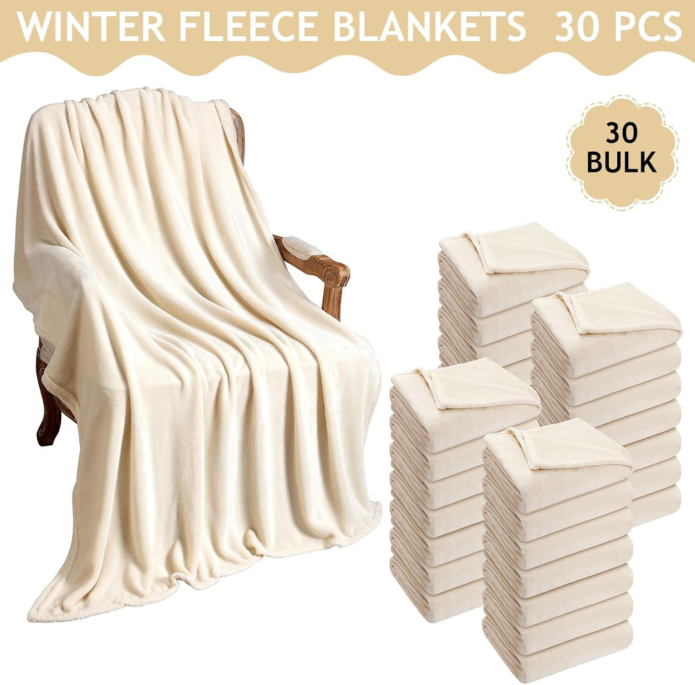 30 Pack Wedding Flannel Blanket for Guests, Beige, 50 x 60"