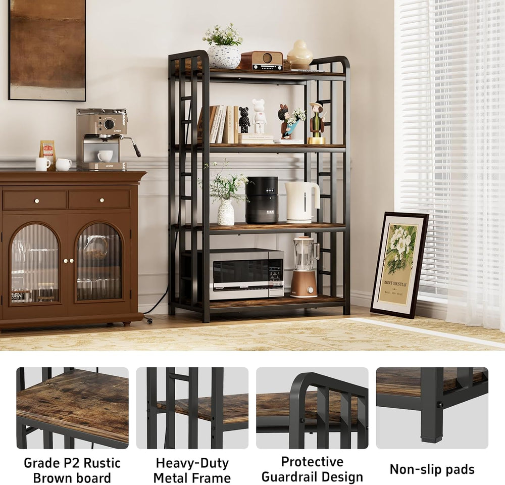 4 Tier Bakers Rack for Kitchens, Adjustable Microwave Stand with Storage, Met...