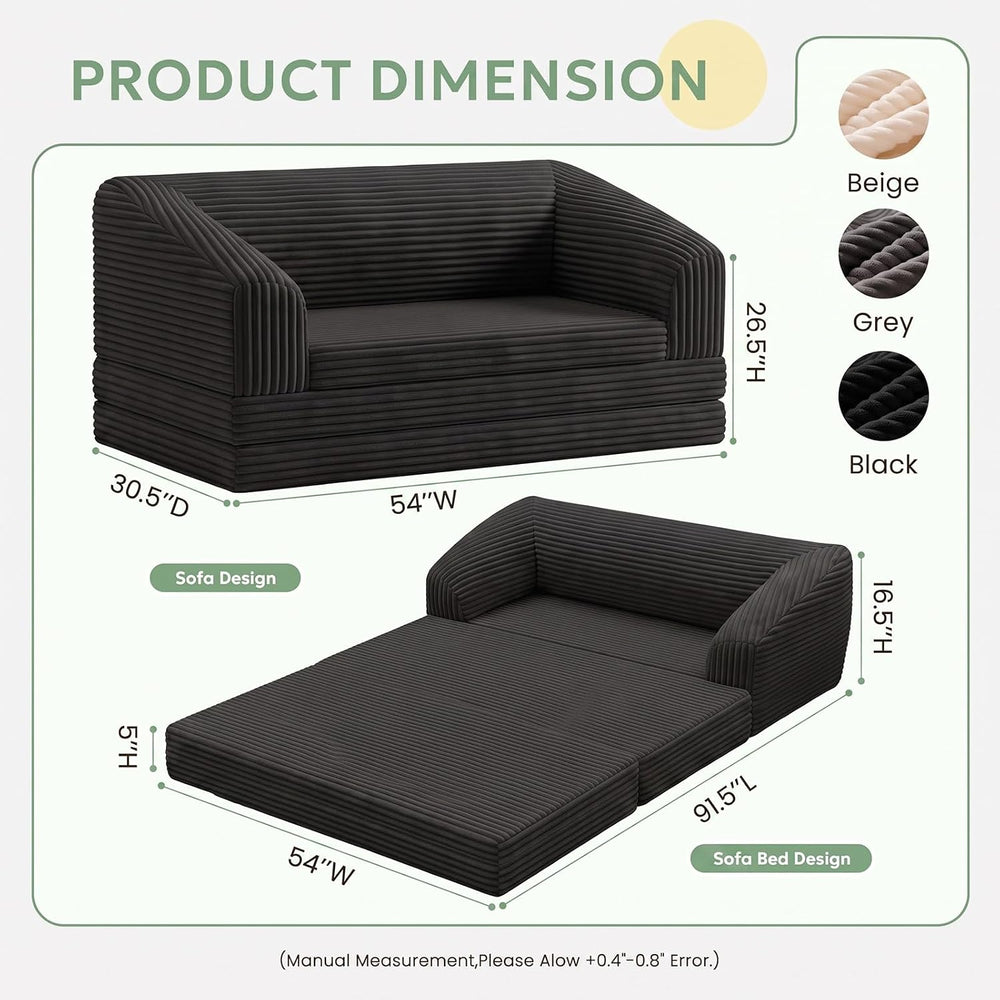 Convertible Sofa Bed, Boneless Loveseat Sleeper Folding Couch Bed with Backre...