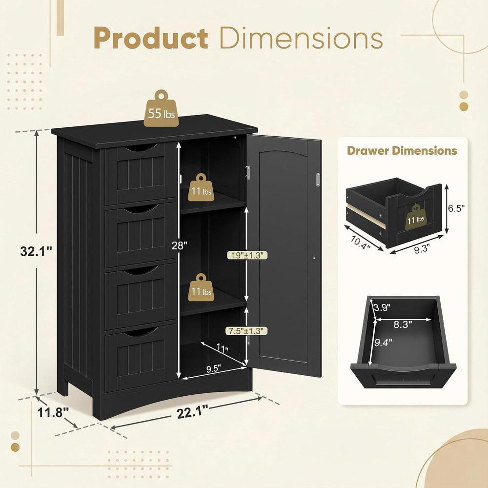 SUPER DEAL Bathroom Storage Cabinet with 4 Drawers and 1 Cupboard, Entryway H...